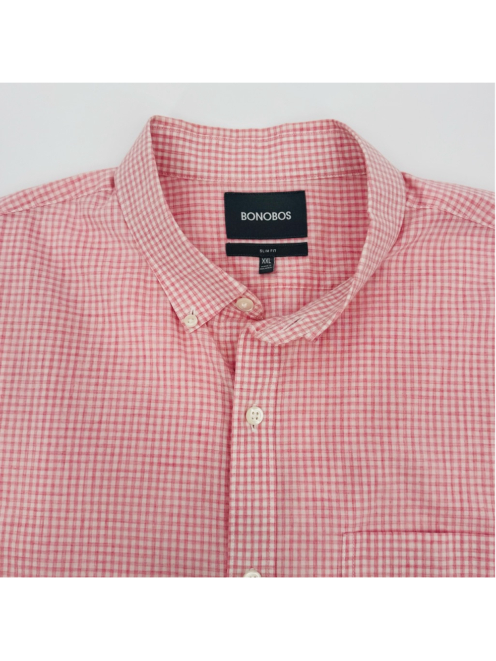 Bonobos Raleigh Pink White Gingham Slim Fit Casual Button Down Shirt XXL